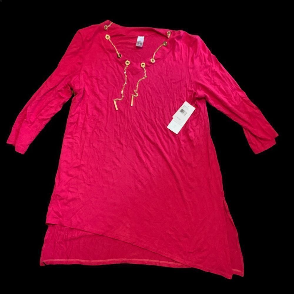 NEW WITH TAGS TIO womens tunic top with size M PINK WITH GOLD ACCENTS